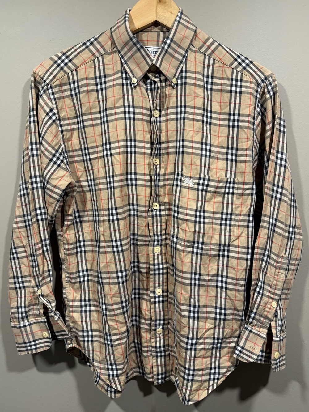 Burberrys womens Beige Plaid Button-Down Shirt